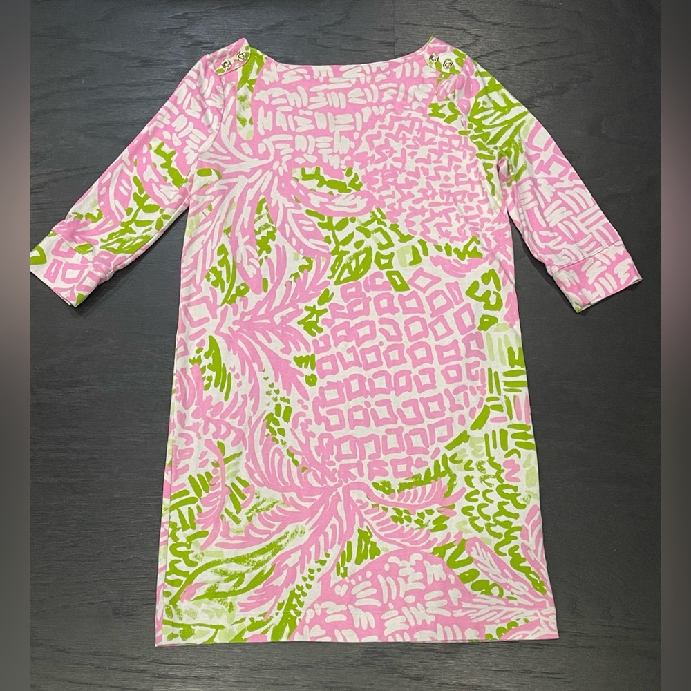 Lilly Pulitzer Girl Large 8-10 Dress Spandex Rayon Blend Pink Green Pineapples
